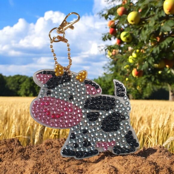Handmade Accessories - Cow Bling Keychain Bookbag Luggage Charm Sparkly Acrylic Rhinestone Clasp Gift